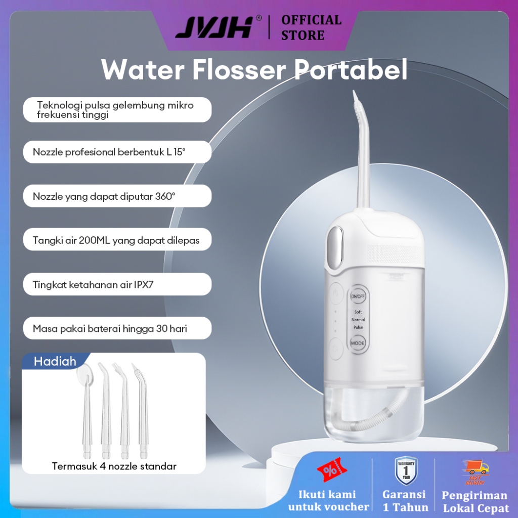 JVJH Water Floss Gigi 200mL Alat Pembersih Karang Gigi 3 Modes Pembilasan Waterproof Dental Water Fl