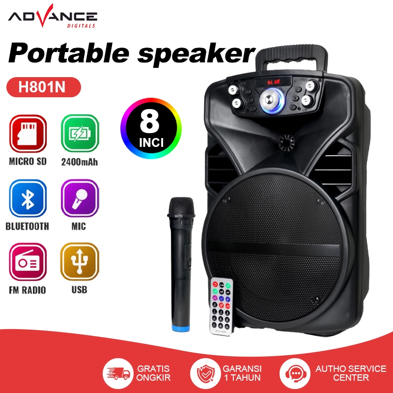 Advance Speaker Bluetooth Bass H-801N Salon Aktif Bluetooth Full Bass Speaker Subwoofer 8INCH Speake