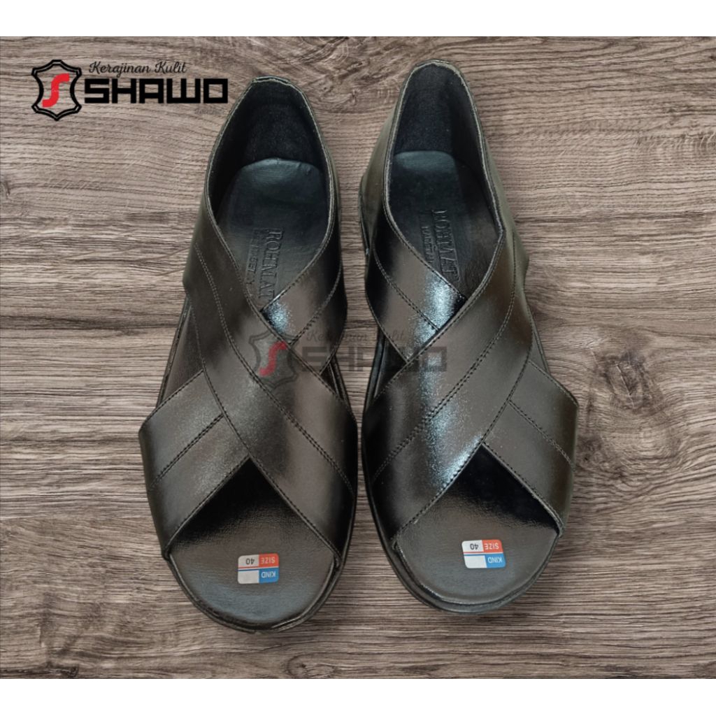 Sandal sepatu pria model silang kulit asli