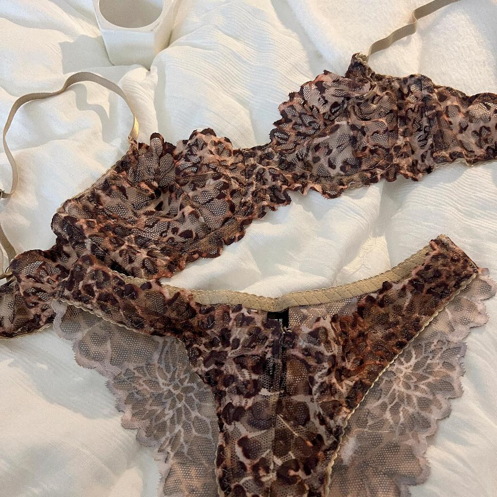 French Sexy Underwear Thin Leopard Print Transparent Lingerie Comfortable Women's Gathered Underwire