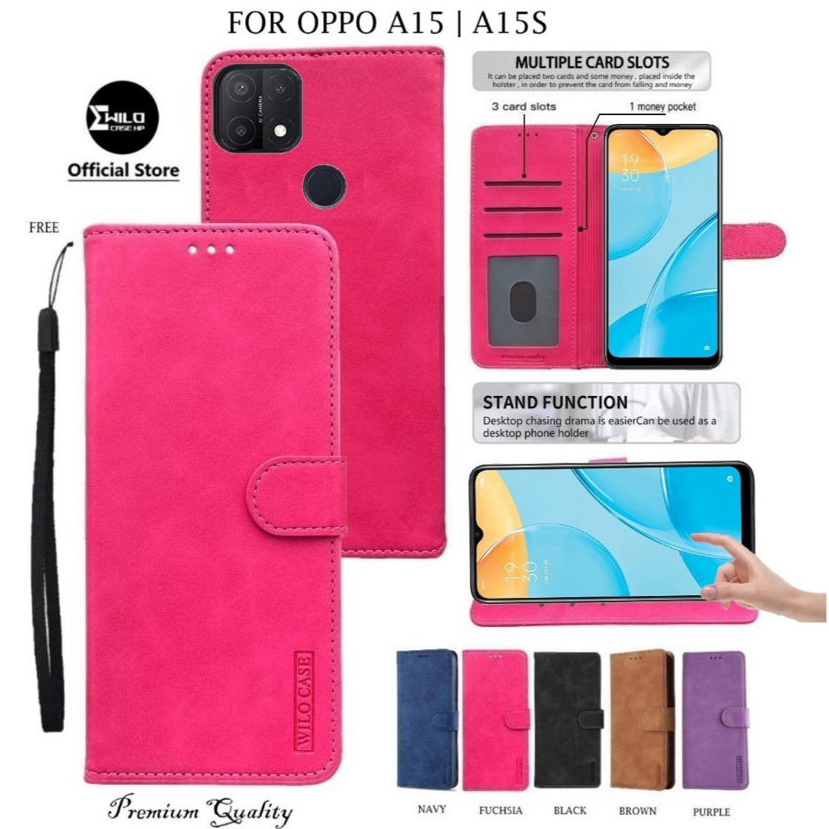 Oppo A15 | Oppo A15S Leather Flip Case- Wallet Case Kulit - Casing Flip Case Wallet Leather