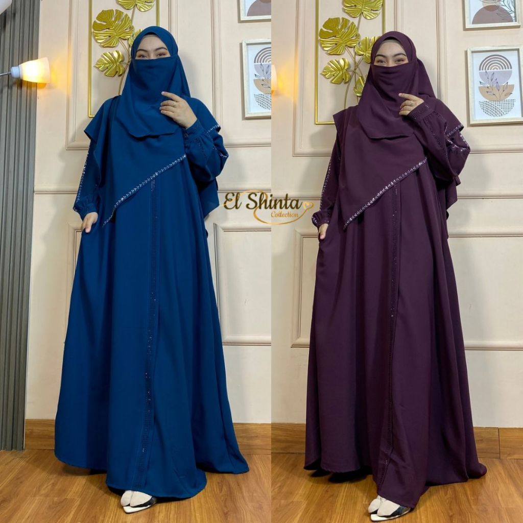 Zakiyyah Abaya Gamis Set Hijab Pashmina Bahan ANTI UV Variasi Swarovski Terbaru Lebaran Mewah