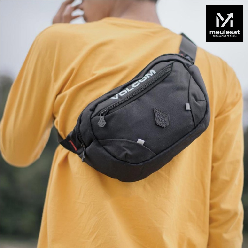 Tas Selempang Pria Model Volcom Waistbag Anti Air - Tas Pinggang Cowok Premium Distro Saku Banyak