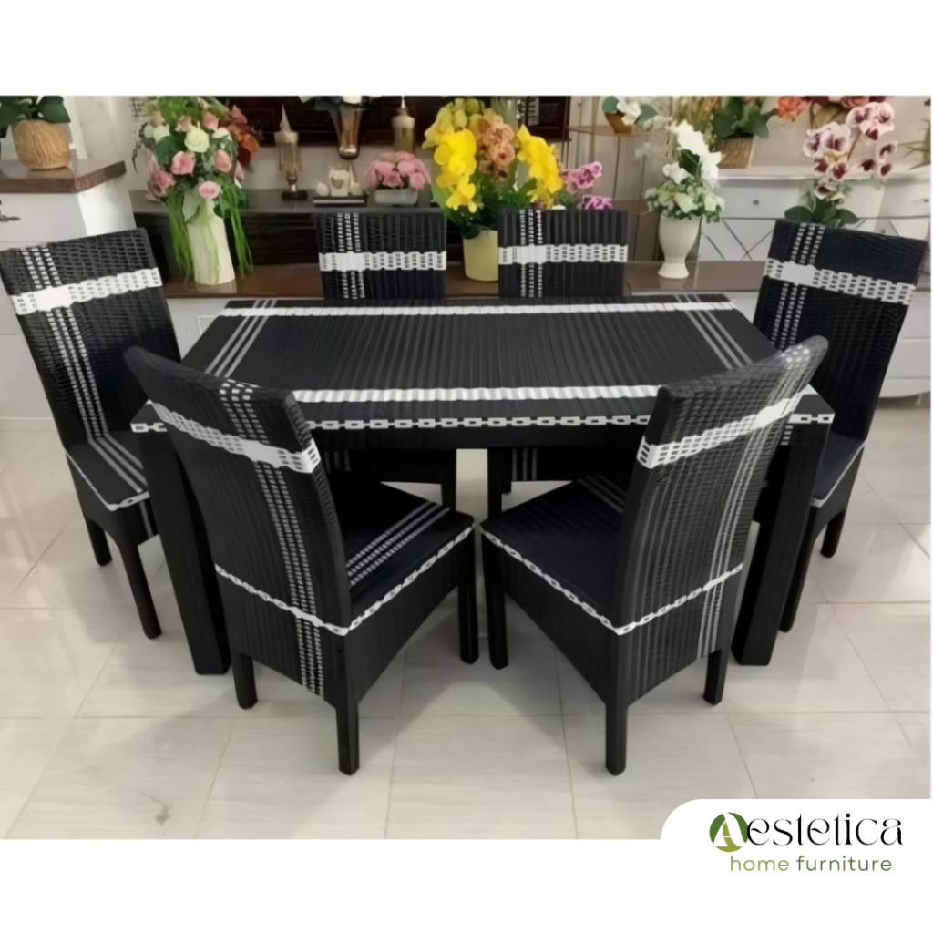 SET MEJA MAKAN ROTAN 6 KURSI / SET DINING CHAIRS By Aestetica Furniture