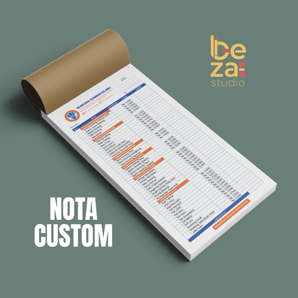 Nota custom menu makanan Free Desain | Nota 2 ply | Cetak nota UMKM