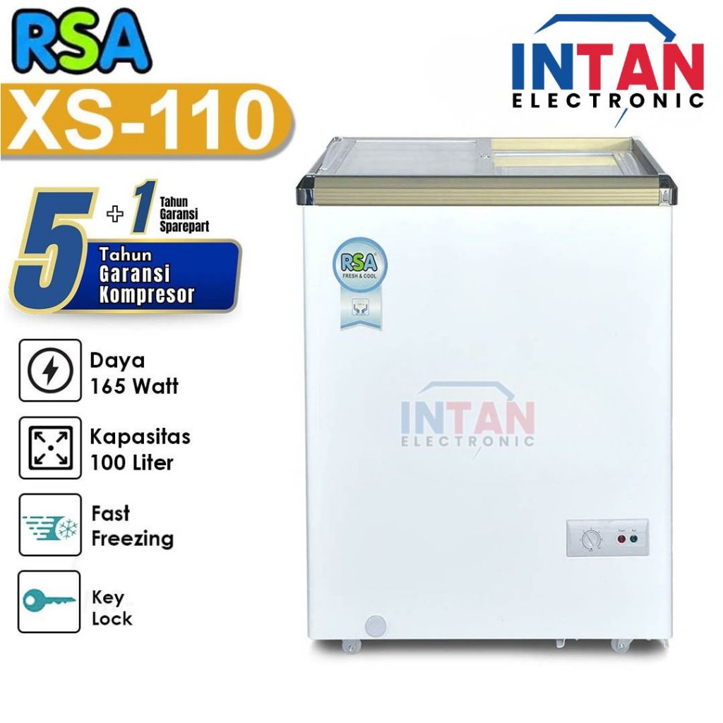 CHEST FREEZER RSA SLIDING KACA FREEZER BOX 100 LITER XS-110 MEDAN