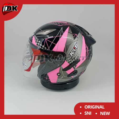 Helm Half Face KYT Galaxy Flat R Motif Matrix Seri 6 Black Fuxia Pink Double Visor Terbaru Original