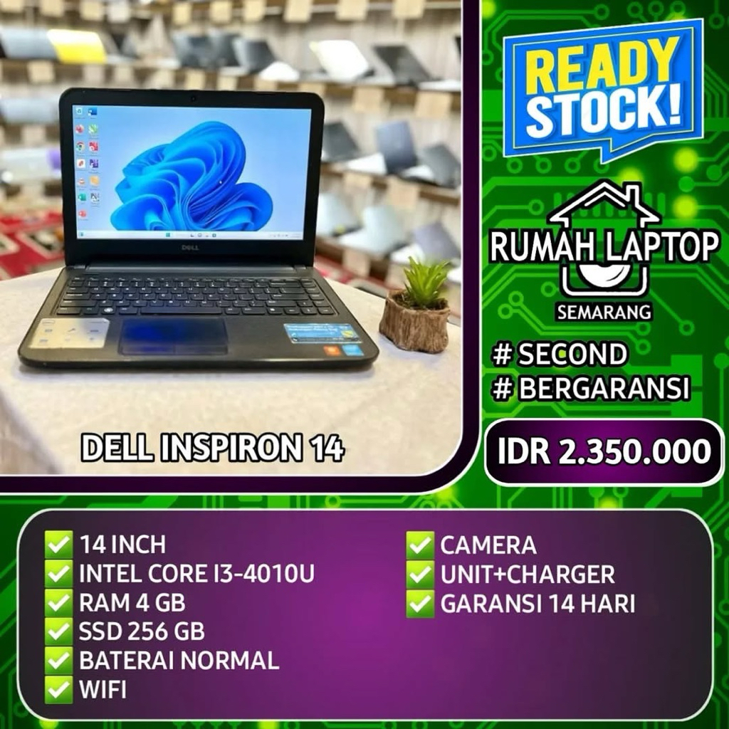 Laptop Dell Inspiron 14 (second). Intel Core i3-4010U. RAM 4 GB. SSD 256 GB