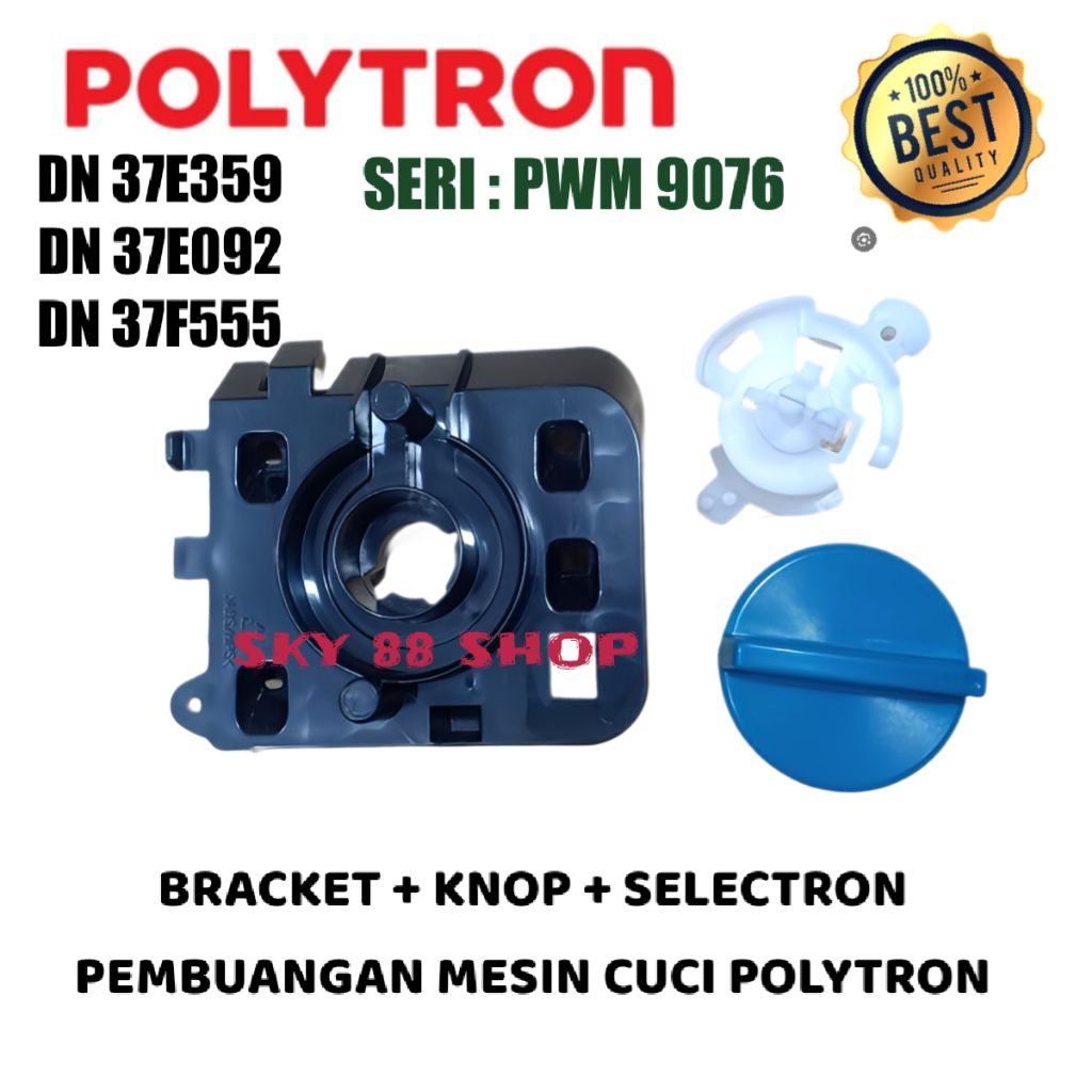 [ 1 SET ] BRACKET KOTAK + KNOP TOSCA + SELECTOR PEMBUANGAN MESIN CUCI POLYTRON 2 TABUNG PWM 9076