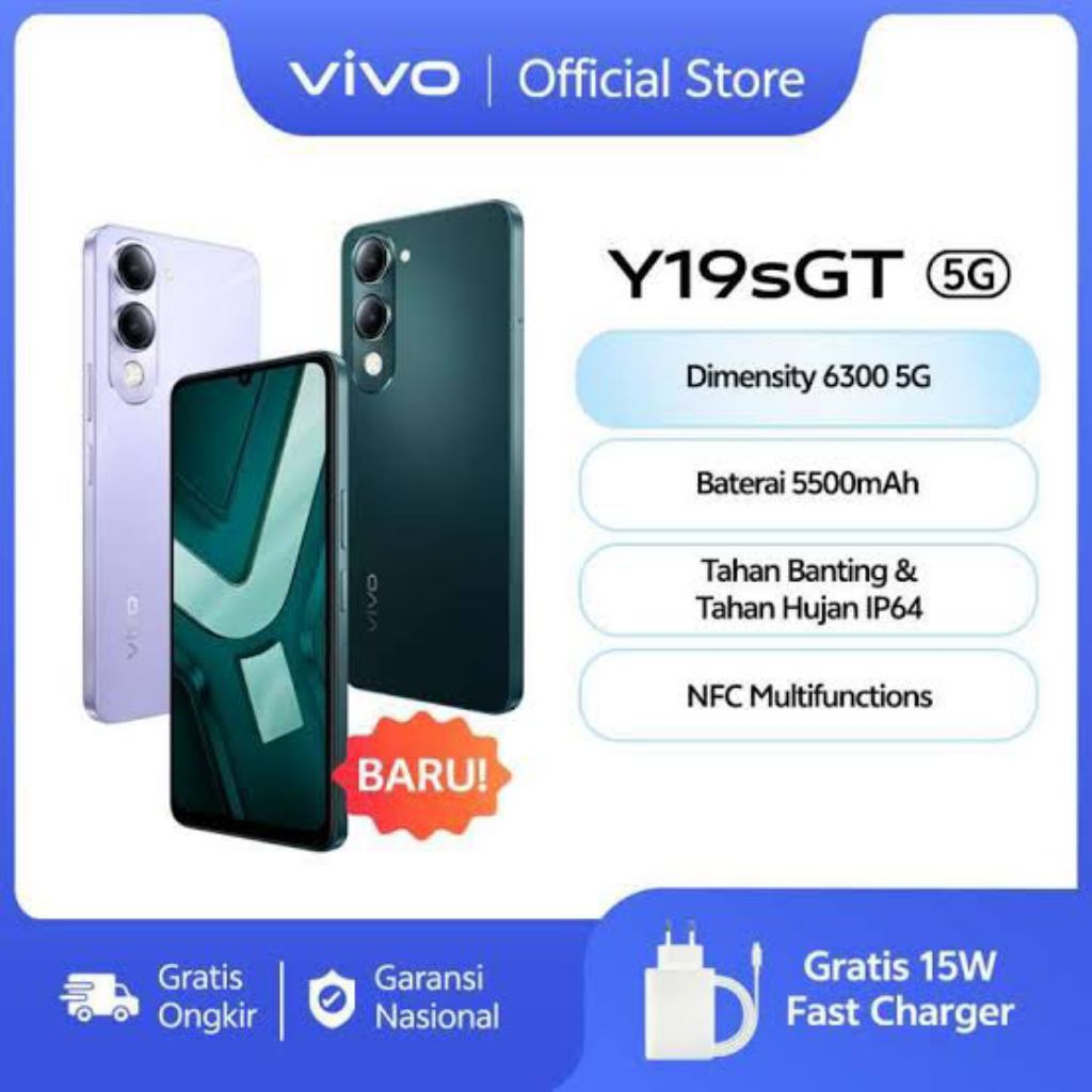 VIVO Y19sGT 5G Ram [8/128 GB & 8/256 GB] | Dimensity 6300 5G - Baterai 5500mAh + 15 Watt | Android 1