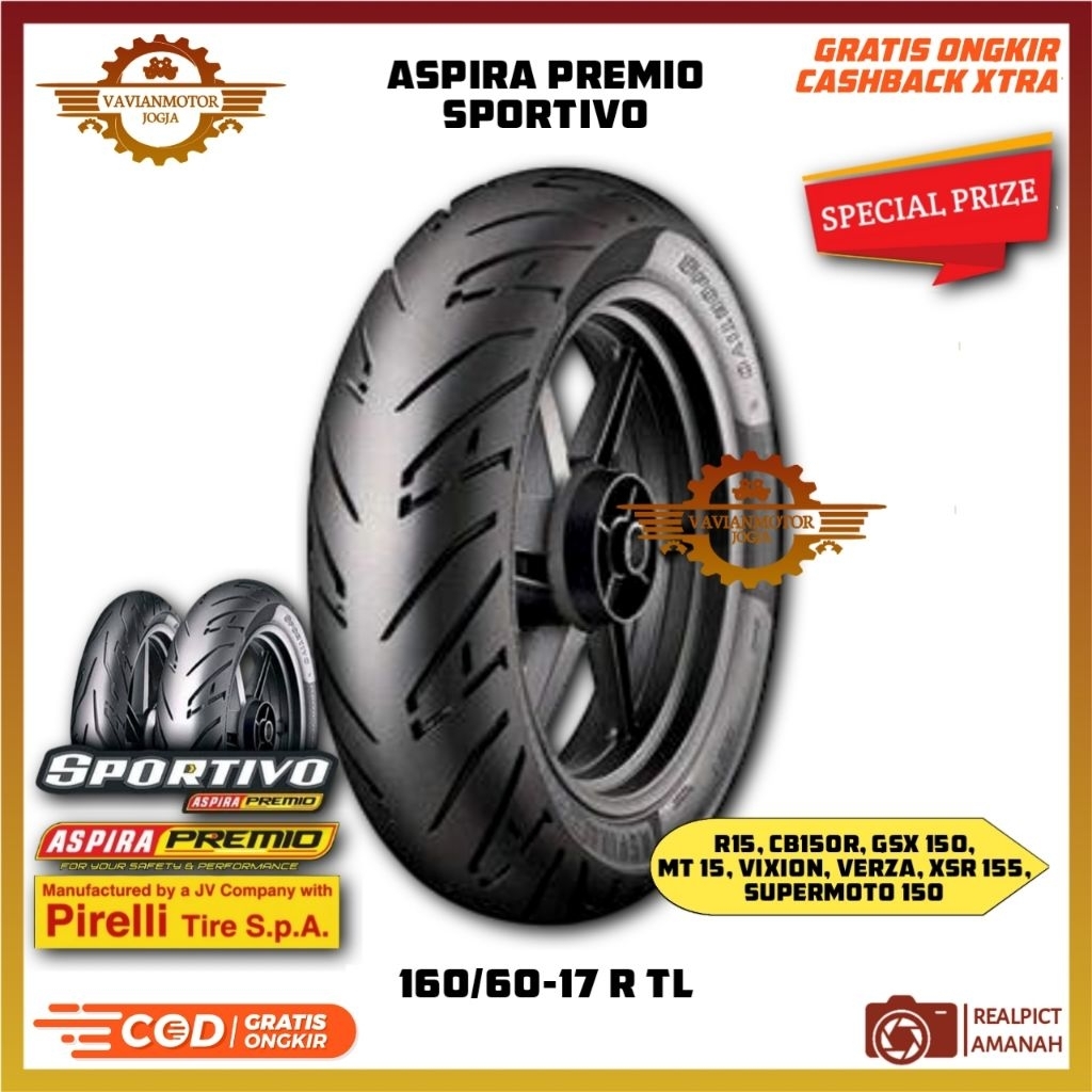 Ban Aspira Premio Sportivo 1 160/60-17 Ring 17 Tubeless Murah Original | Ban Belakang Sport Terbaru 