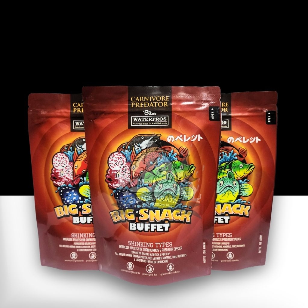 BIG SNACK BUFFET 150G CARNIVORE PREDATOR WATERPROS PELET PELLET PAKAN IKAN HIAS PREDATOR