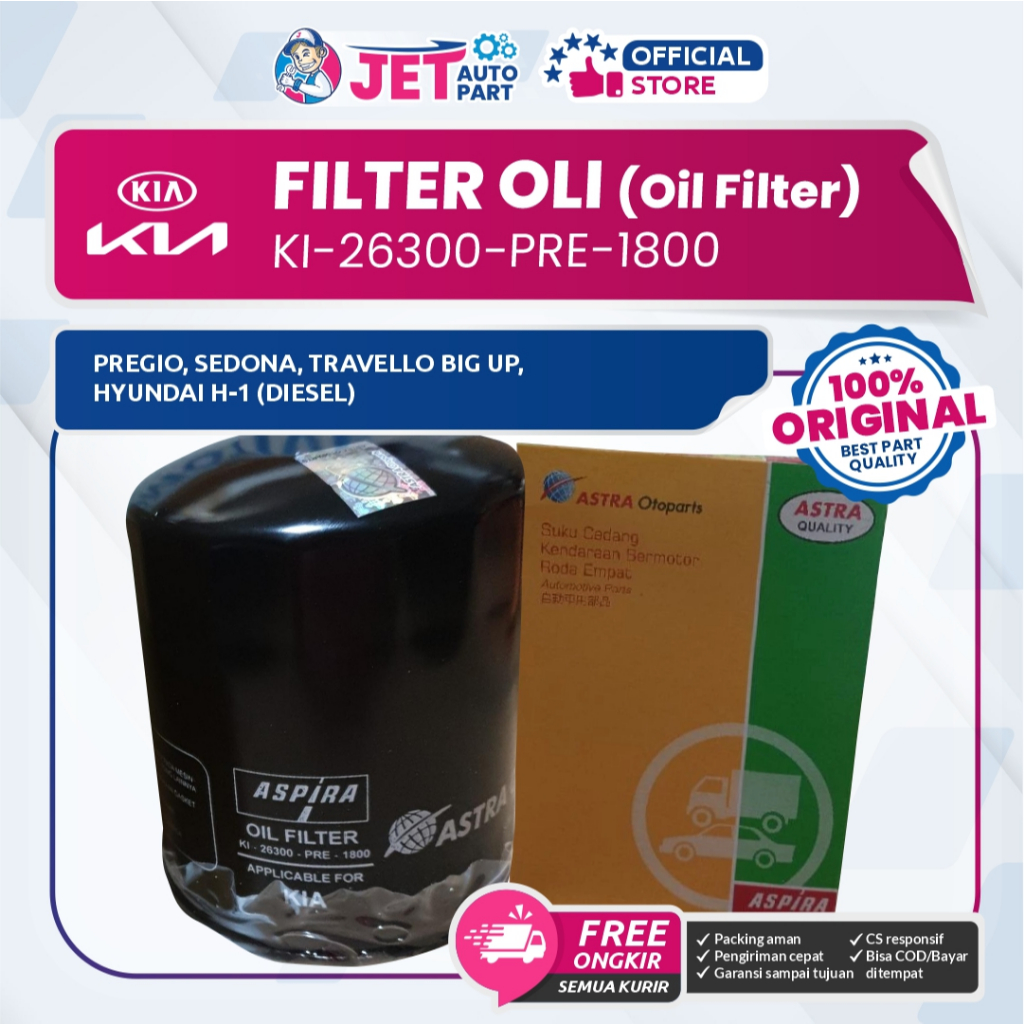 Filter Oli Aspira Kia Pregio Sedona Travello Hyundai H-1 Diesel – Aspira KI-26300-PRE-1800 Original 