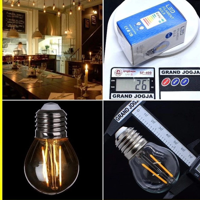 7L Lampu Filamen 2w Bulat Led Filamen Edison 2 Watt G45 E27 Warm White C23 Klasik Kafe Restoran Hote