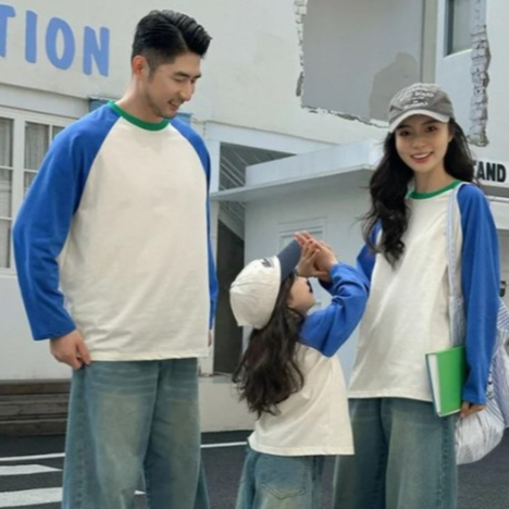 PUTIH - TURKIS - HIJAU BOTOL RAGLAN : KAOS COUPLE KOMBINASI RAGLAN 3 WARNA/ KAOS COUPLE KELUARGA SAT