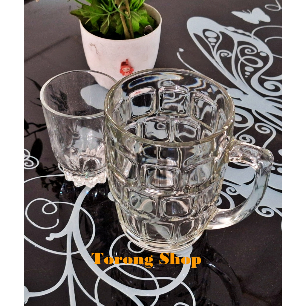 1 pcs Gelas Jumbo Kotak Kaca  Gelas Gagang es Bening 800ml