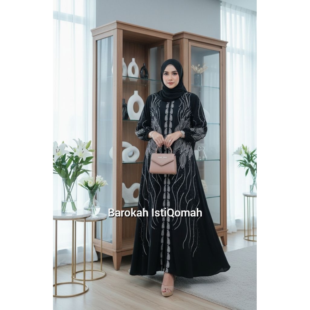 Gamis Hitam rompi nempel Bordir Terbaru