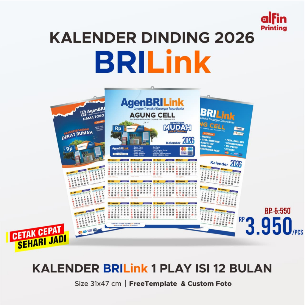KALENDER 2026 CUSTOM | KALENDER DINDING BriLink, AGEN BRI, MURAH TERCEPAT