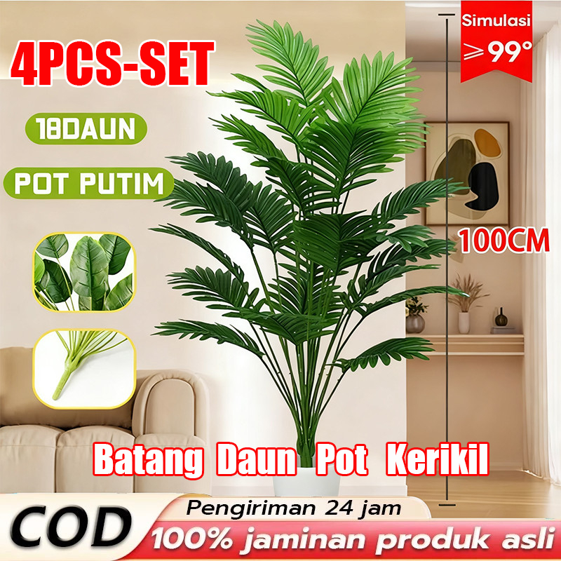 Artificial palem kuning Monstera Plastik Daun Palem Plastik Jumbo 18 Daun Hiasan Tanaman Daun Palem 