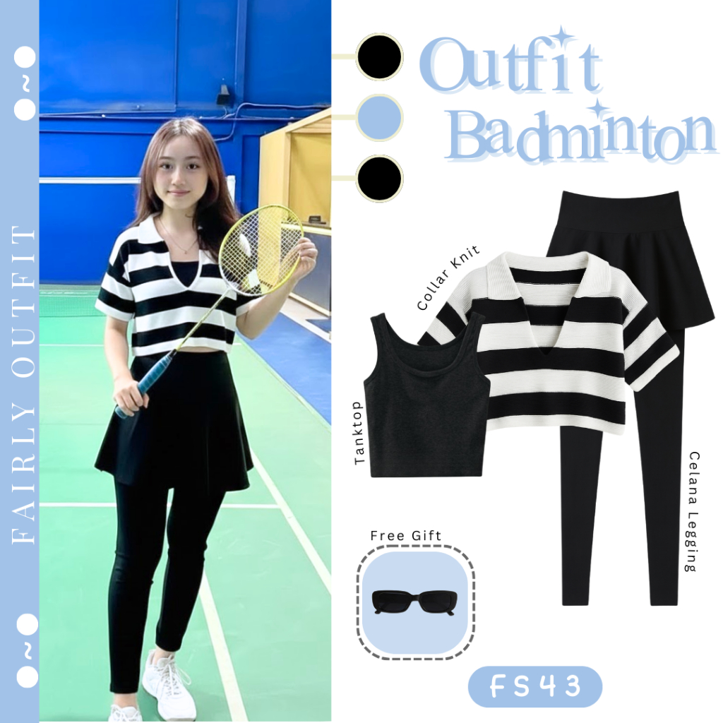 Kiana Setelan Olahraga Remaja ( Tanktop + Baju + Rok ) One Set Wanita Masa Kini Outfit Sporty - FS43