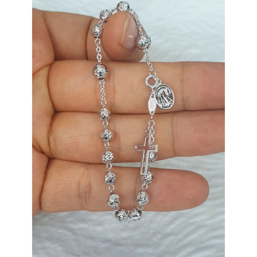 gelang rosario putih bola putih emas 75 % 750 75% 17k