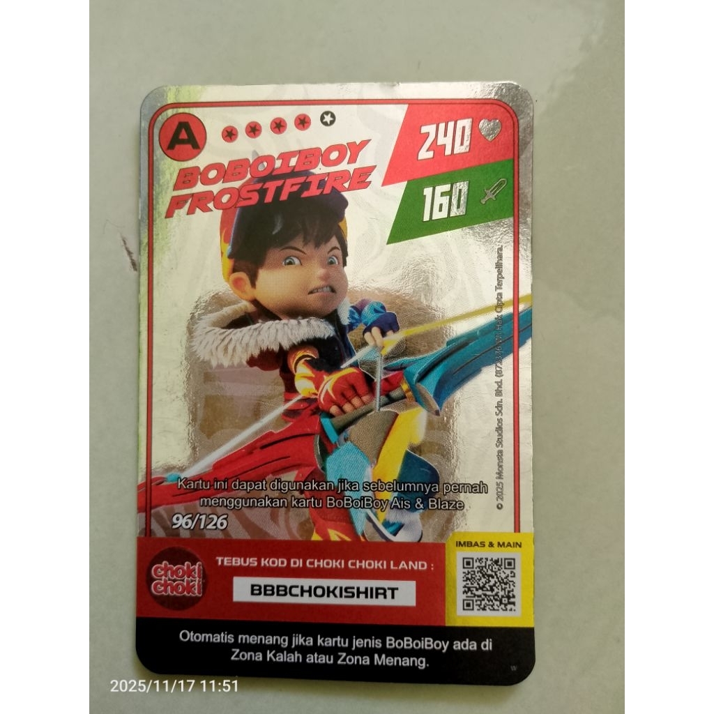 Monsta Galaxy Card, 96/126 Boboiboy Frostfire