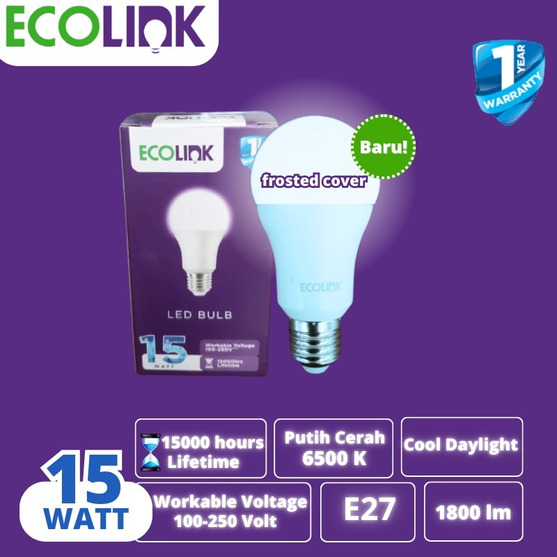 Lampu Led Ecolink 15 Watt Fitting E27 Warna Cool Day Light (Putih) Original