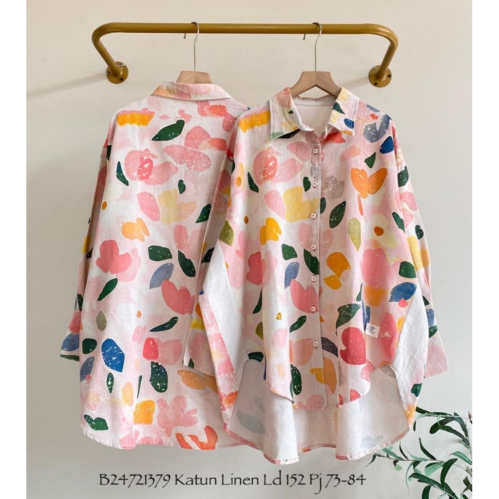 Kemeja wanita katun linen motif oversize jumbo ld 150