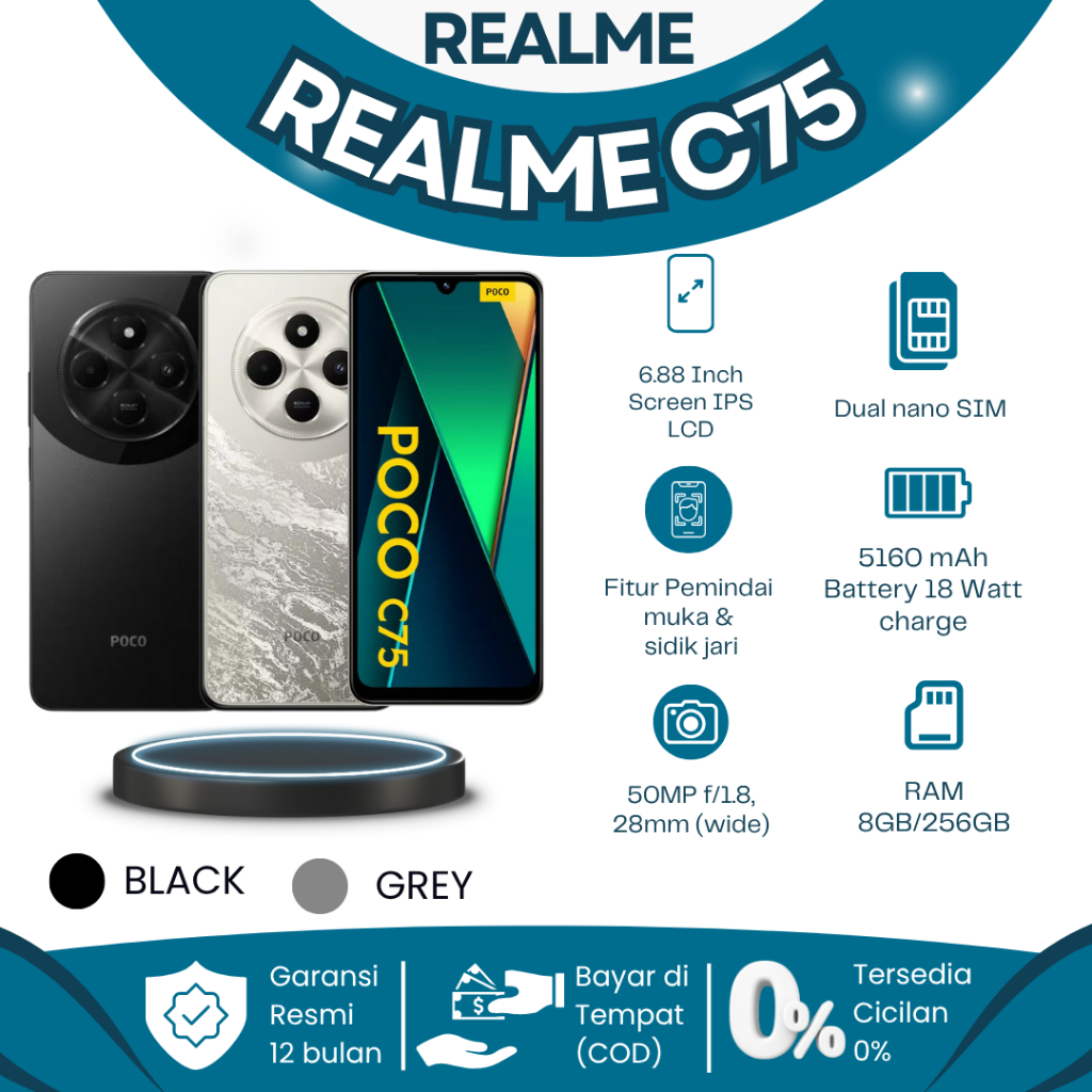 POCO C75 Asli Garansi –NFC  HP Murah Terbaru 2025 RAM 8/256GB Layar 120Hz Baterai 5160mAh