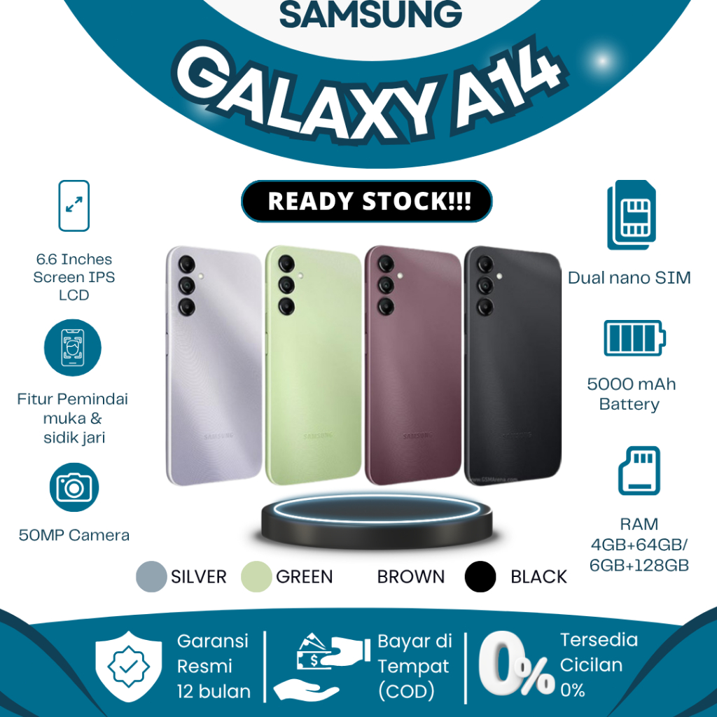 Samsung A14 4G Asli – HP Murah Terbaru 2025 RAM 4/64GB 6/128GB Baterai 5000mAh