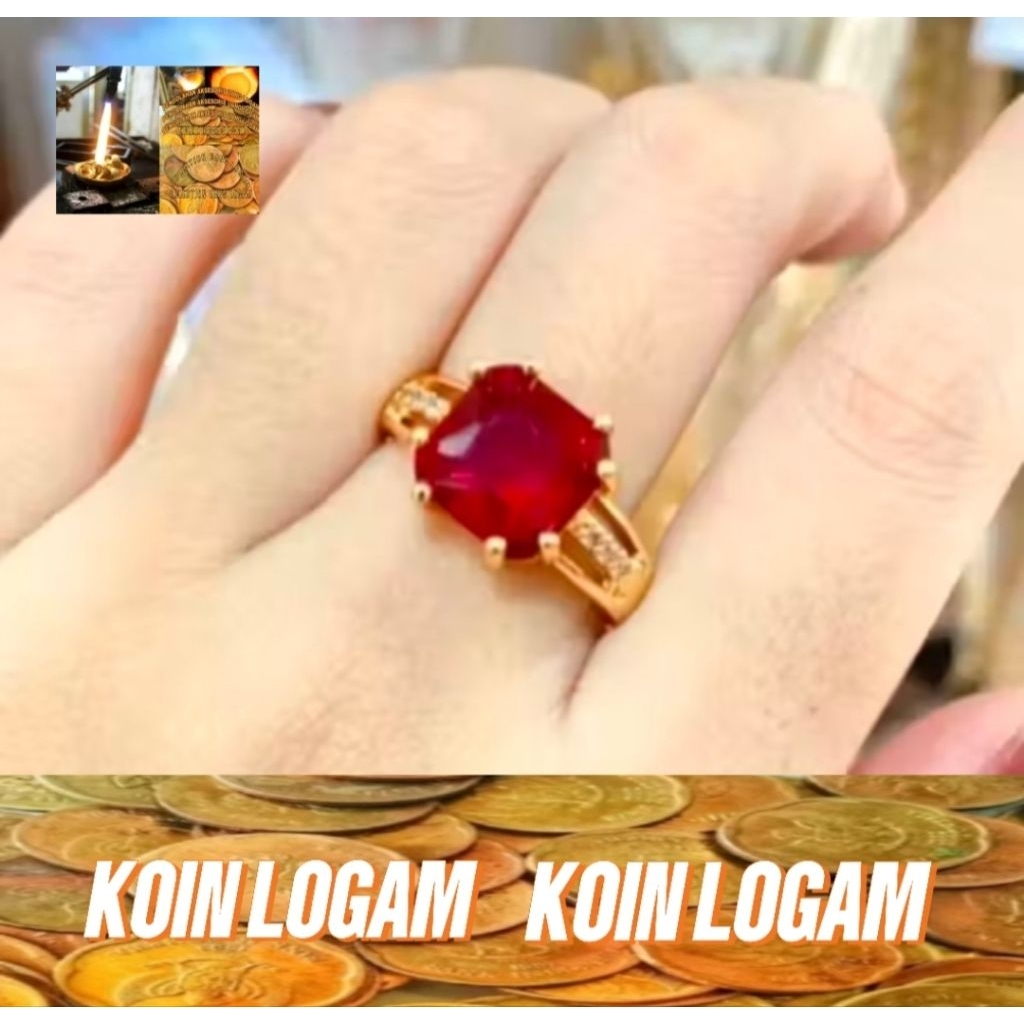 Cincin Giok Merah Permata Kotak Anti Karat Koin 91 Ori Perhiasan Wanita Lapis Emas Elegan Terbaru