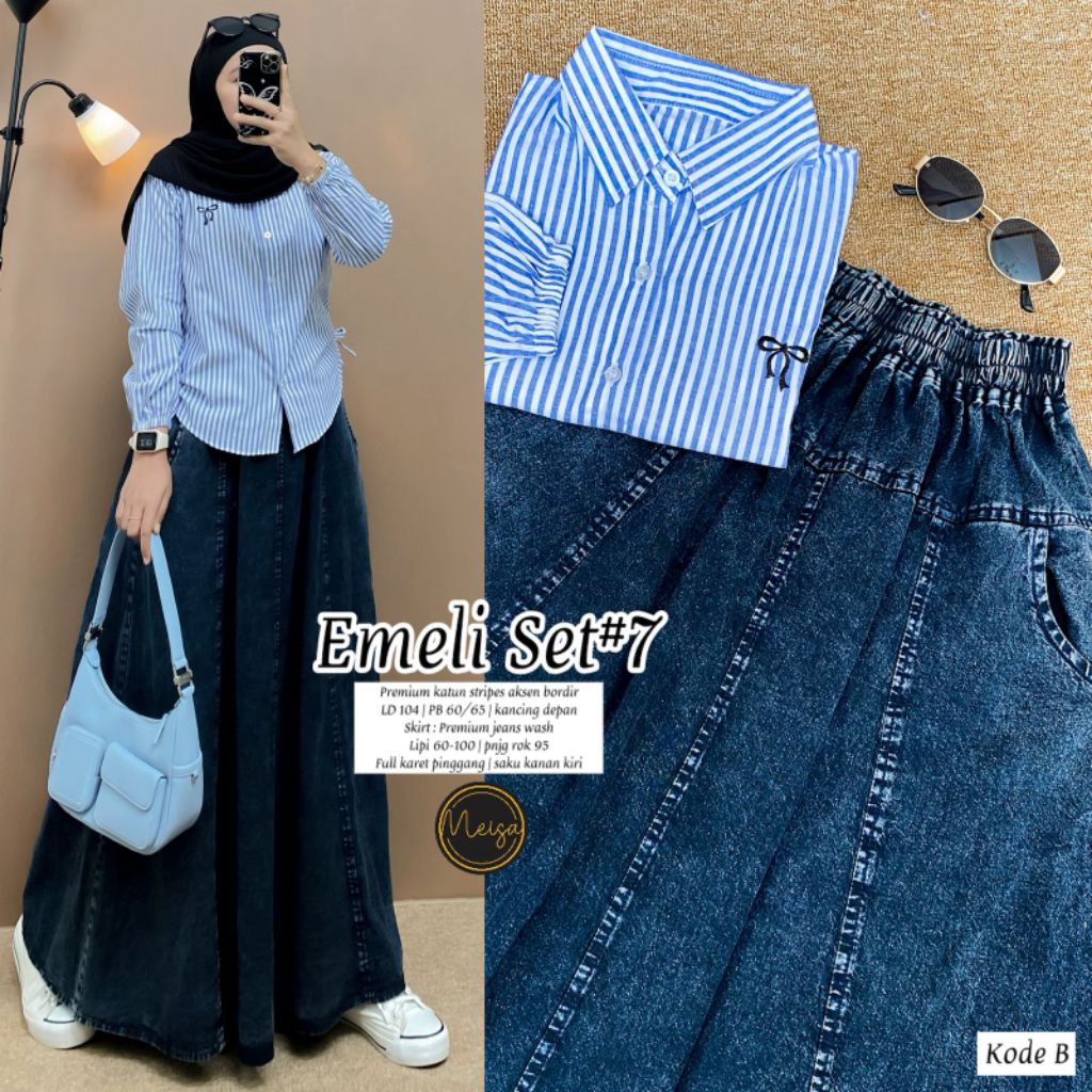EMELI DION JENNA SALIRA SAVIERA KLARA STEVI BAJU SATU SET ROK JEANS WANITA BY MEISA ALANA • MOURANCE