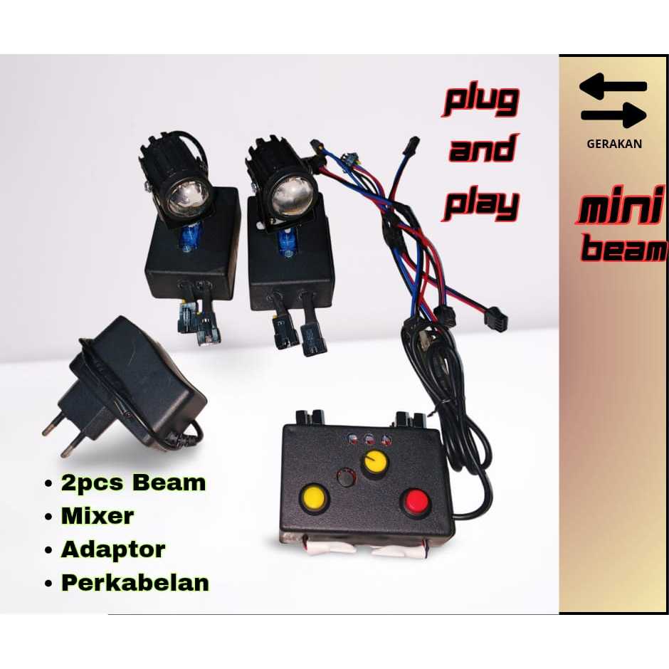BEAM MINI LIGHTING GERAK KIRI KANAN LENGKAP MIXER DAN ADAPTOR 12V PNP TINGGAL PAKAI , MINI BEAM LIGH