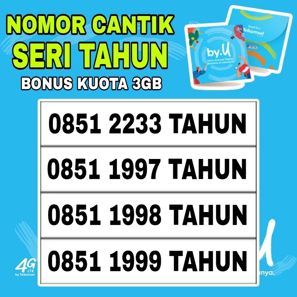NOMOR CANTIK TELKOMSEL BY.U SERI TAHUN RAPIH SUPER