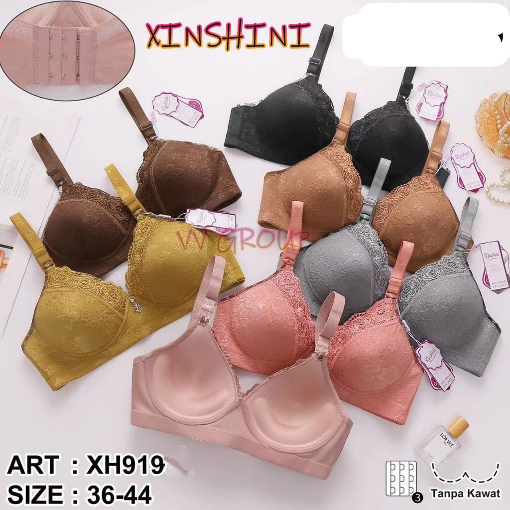 BRA BH jumbo RENDA PUSH UP big size IMPORT xinshini TANPA KAWAT 36-46 3KAIT CUP B ADEM LEMBUT MELAR 