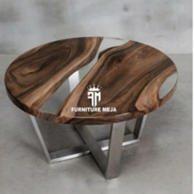 Meja Resin Bulat Kaki Stainless