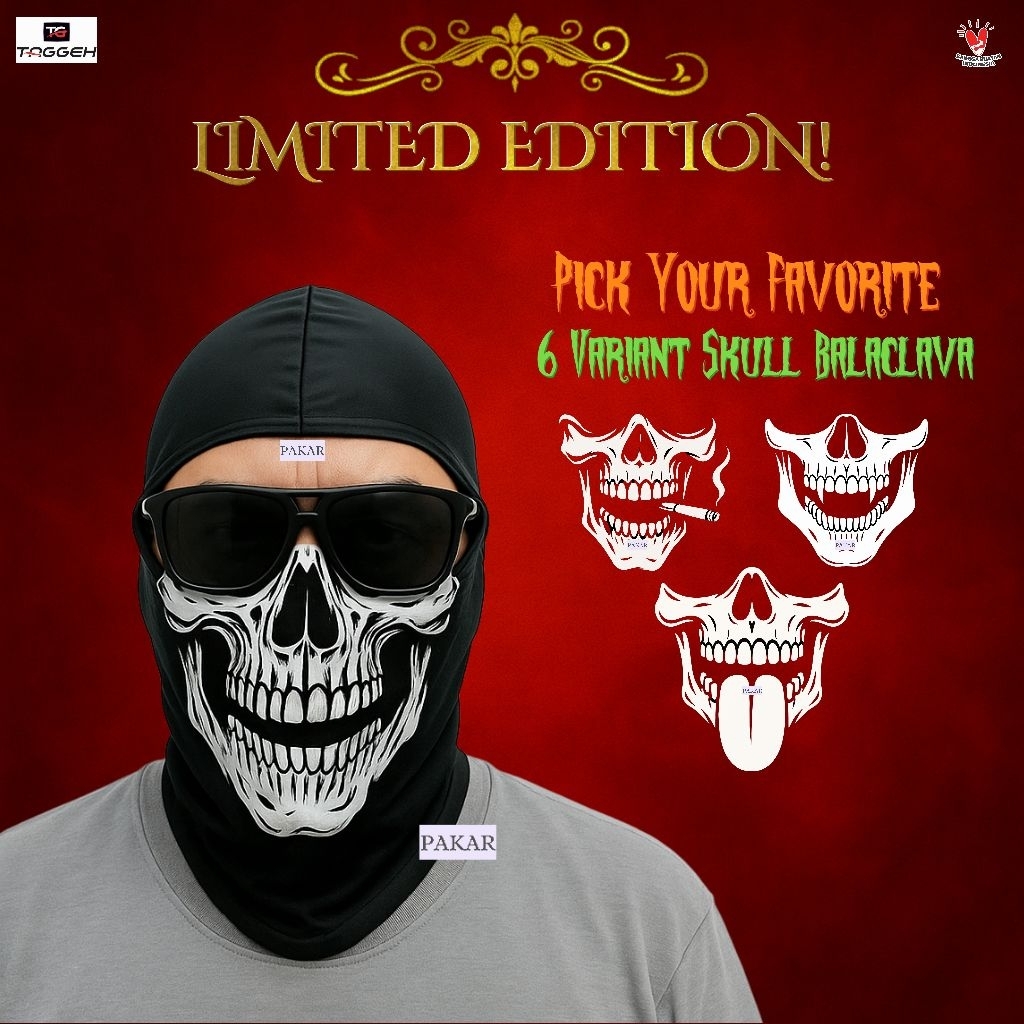 Pakar [Limited Edition] Masker Motor Pria Full Face Gambar Tengkorak Balaclava Ninja Motif Stylish P
