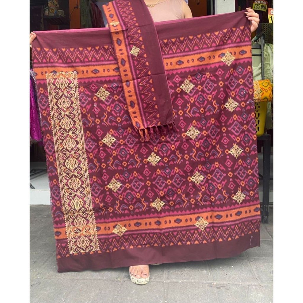 Kamen Endek Tretes Tumpal Bordir Set Selendang Premium Terbaru|Kamen Endek Tretes Set Selendang Prem