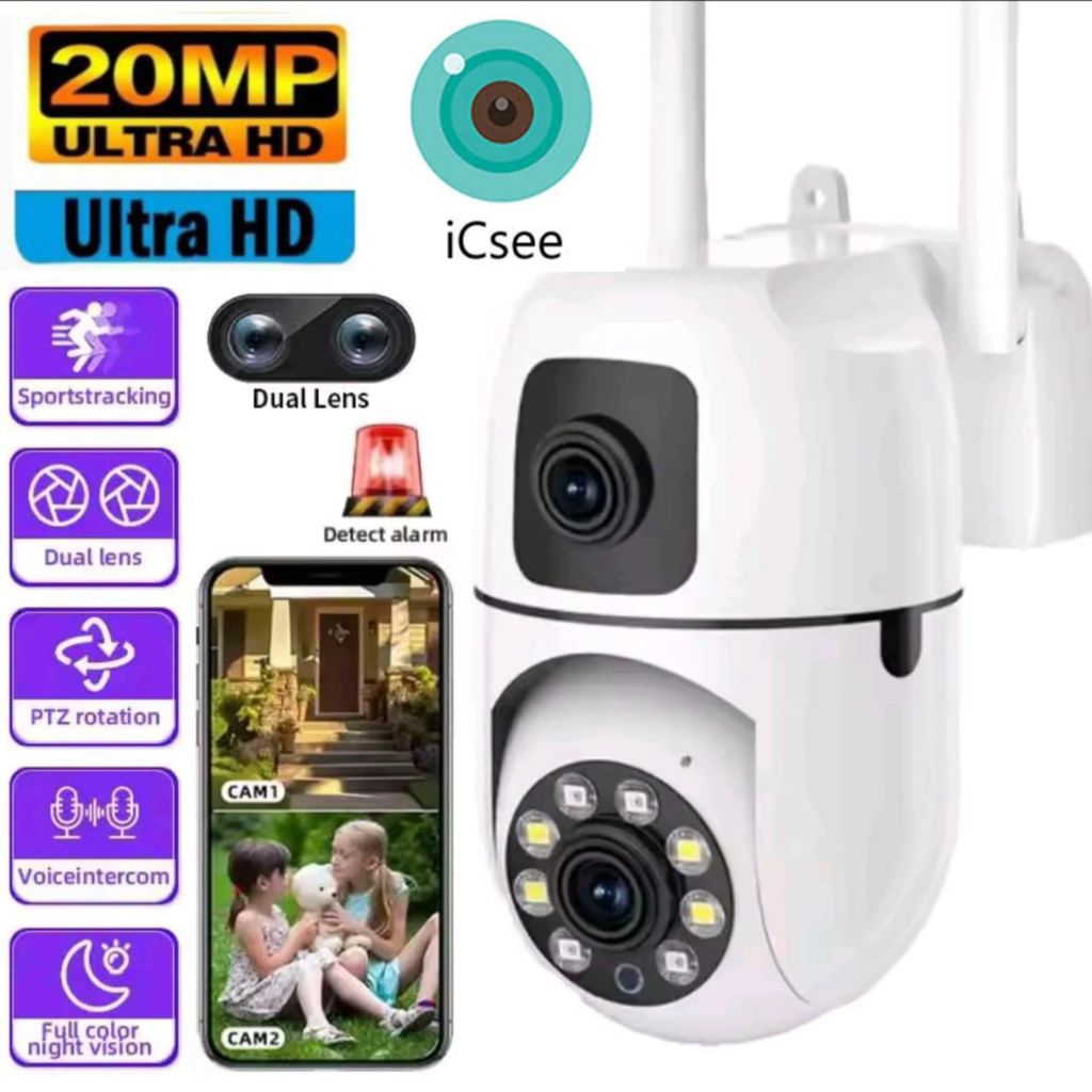 ICSEE 2 Lens Kamera Outdoor CCTV 20MP Doubel Lensa Camera CCTV Wifi
