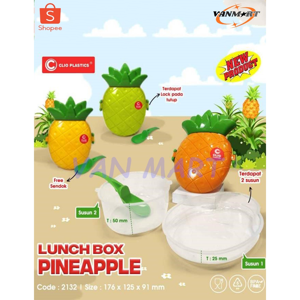 LunchBox Nanas 2 Susun / Tempat Makan Anak / Kotak Bekal Buah