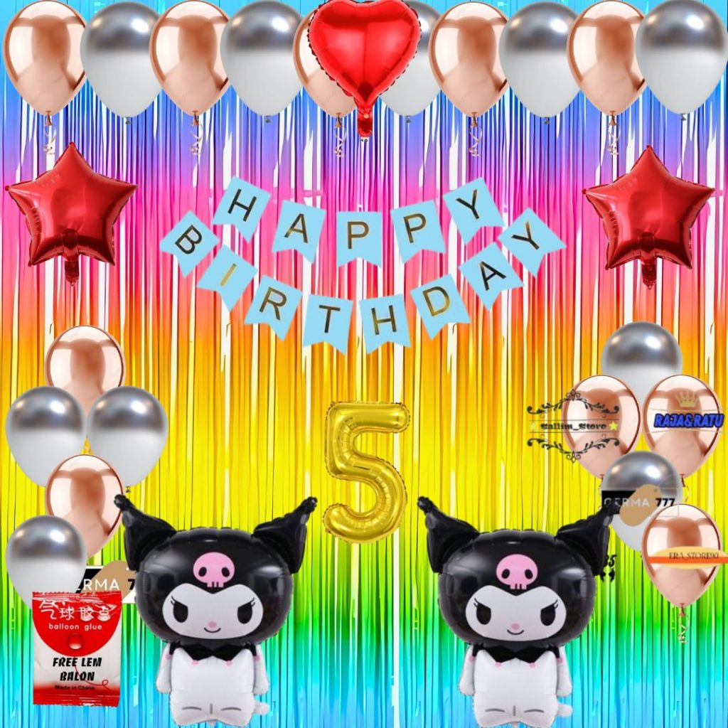 Dekorasi Party Ulang Tahun Anak Dewasa Balon Foil Jumbo Kuromi Banner Happy Birthday Biru Simple