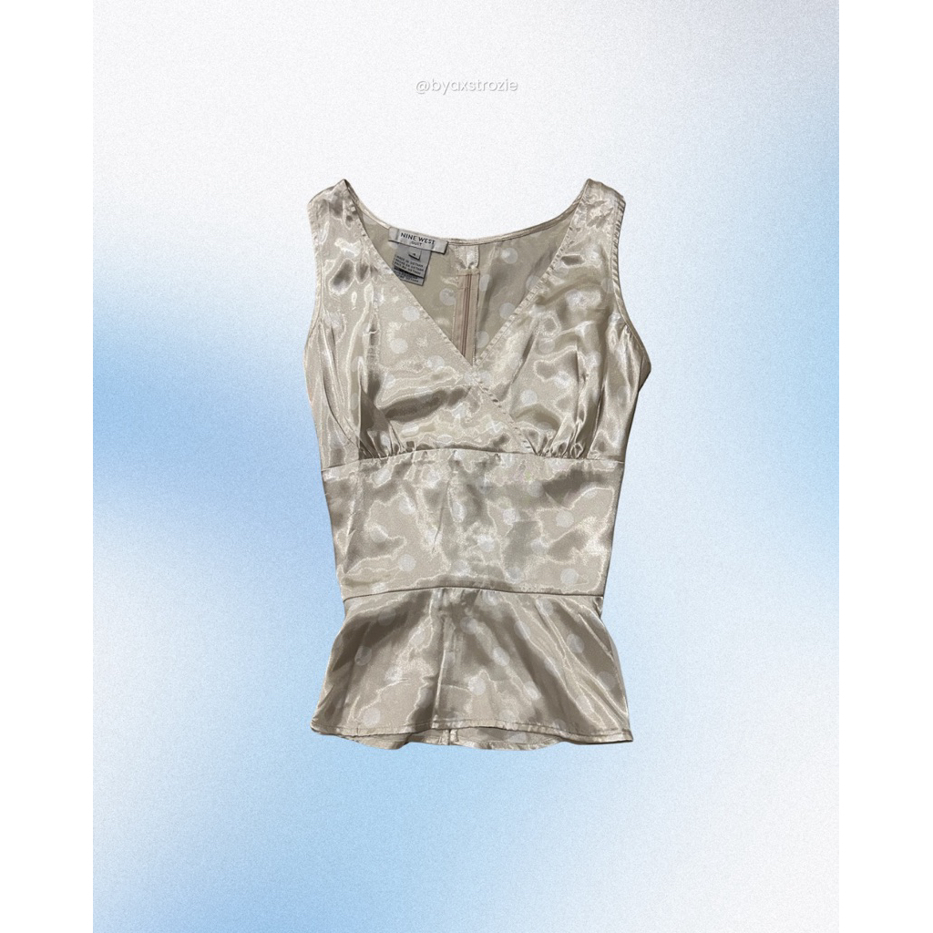 [a] gold & white polkadot satin tanktop