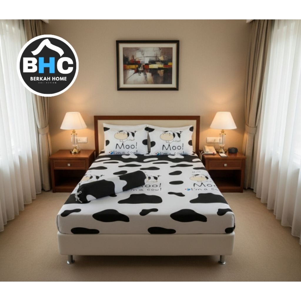 Sprei sapi putih sprei karaktaer seperei motif karakter terbaru Ukuran 180x200 160x200 120x200