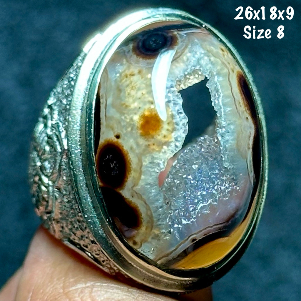 Cincin Batu Akik Natural Yaman Combong Alami 3D Kristal (asli alam)