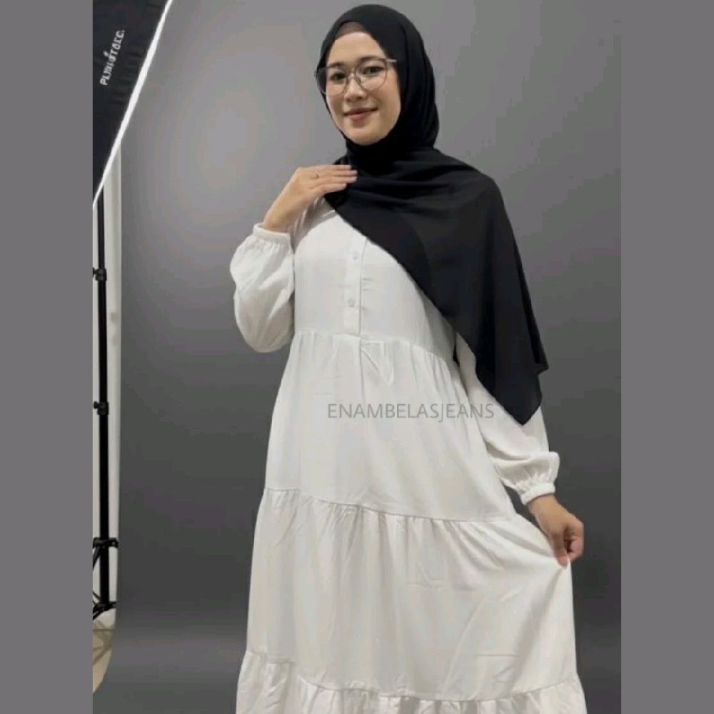 Gamis Rayon Twill Premium Gamis Rayon Twill Ori Wanita Terbaru Hitam Putih Santai