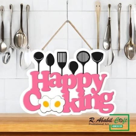 Hiasan Dinding Kayu Happy Cooking - Dekorasi Dapur Shabby Chic