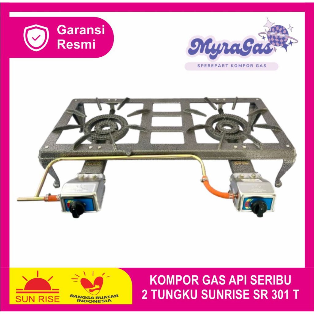 Kompor Gas Api Seribu Dua Tungku Sunrise Sr 301 T 2 Besi cor Meja