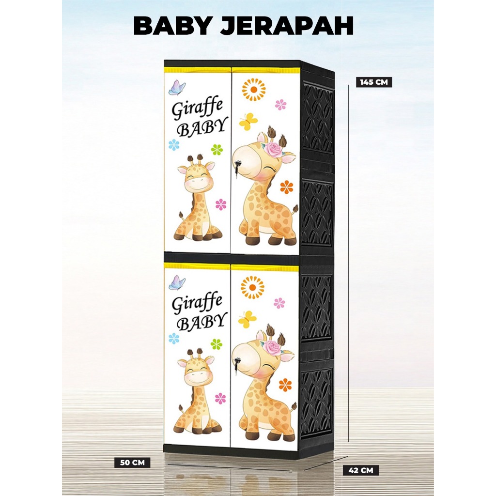 AKAKO - Lemari Plastik anak 2 pintu LA2P Motif printing Baby Jerapah, Teddy Bear dan Burung Akako Mu