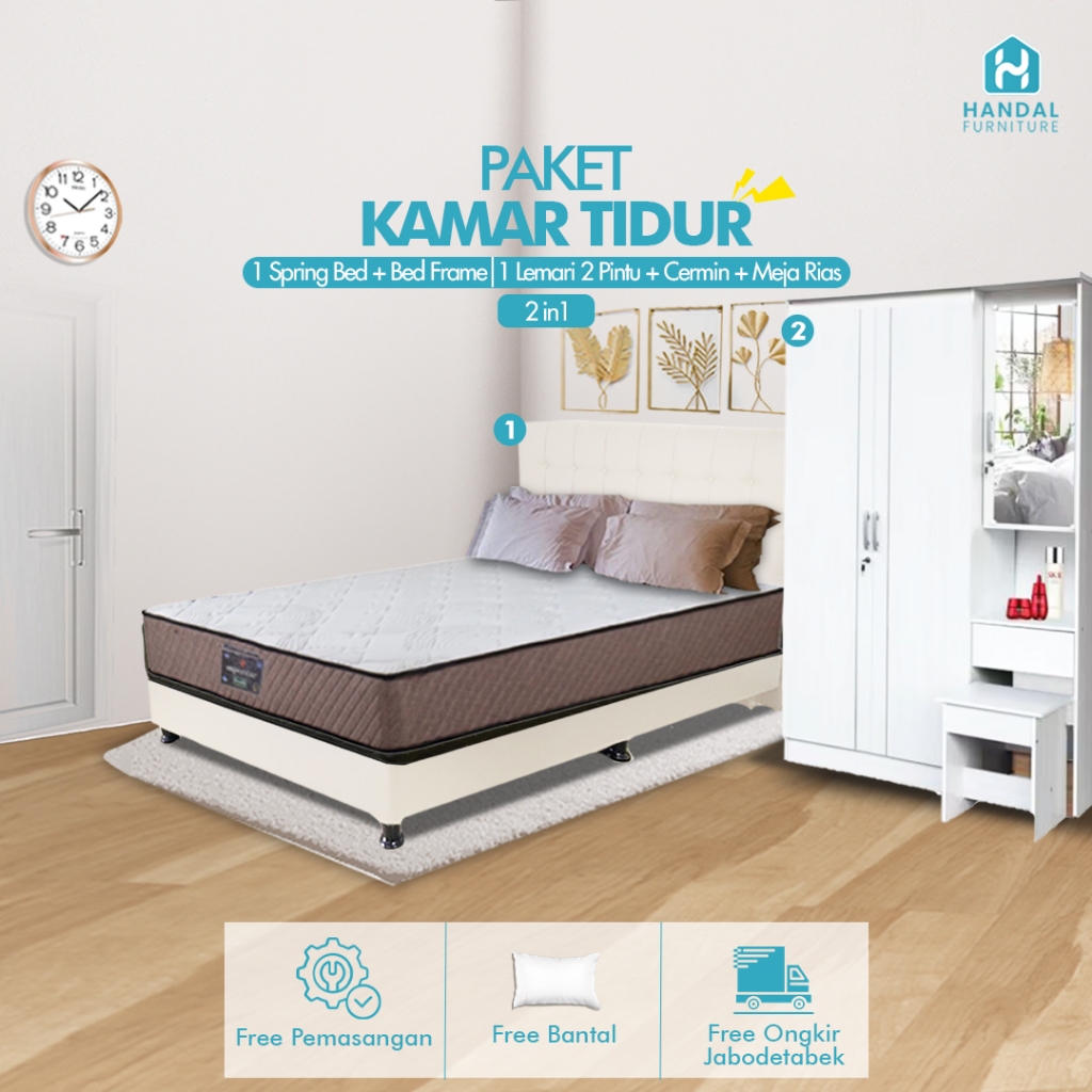Termurah Paket Kamar Tidur 2in1 Hemat Set Elite Serenity Superstar + Lemari 3Pt + Cermin Meja Rias