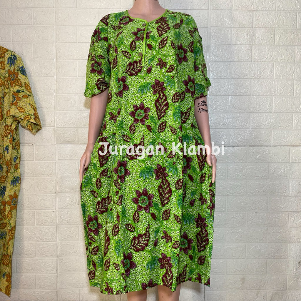 Daster Jumbo Plisir Kencana Ungu Label Coklat LD 140 cm Busui Kancing Bumil Baju Santai Wanita Gaun 